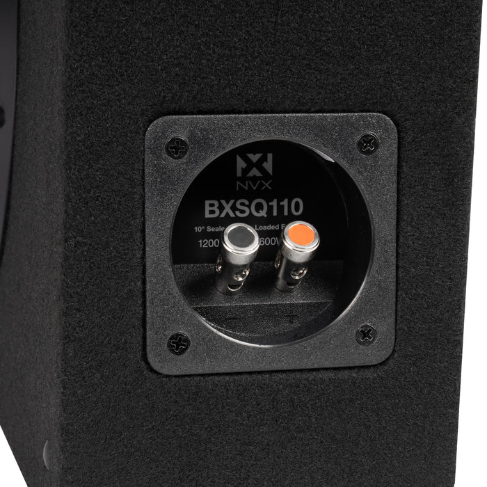 BXSQ110 1200W Peak (600W RMS) Sealed 2-Ohm Loaded Enclosure with Single 10" SQ-Series Shallow-Mount Subwoofer