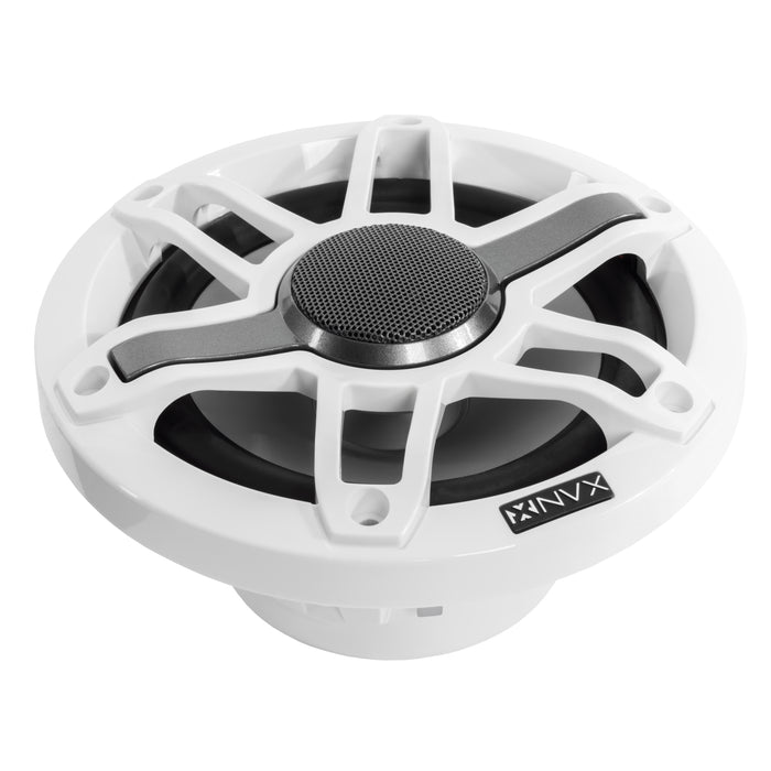 MVSP65 600W Peak (200W RMS) 6.5" V-Series 2-Way Marine Speakers with LED Lighting (Sport White and Black Grilles Included)