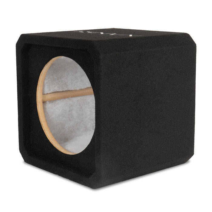 NE101S Single 10" Sealed 3/4" MDF Black Carpeted Subwoofer Enclosure – 0.65 Cu. Ft. with Polyfil and NVX Logo