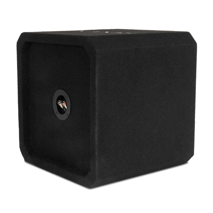 NE101S Single 10" Sealed 3/4" MDF Black Carpeted Subwoofer Enclosure – 0.65 Cu. Ft. with Polyfil and NVX Logo