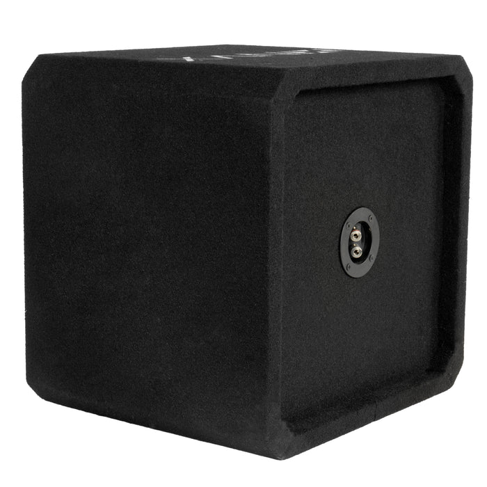NE121S Single 12" Sealed 3/4" MDF Black Carpeted Subwoofer Enclosure – 1.0 Cu. Ft. with Polyfil and NVX Logo