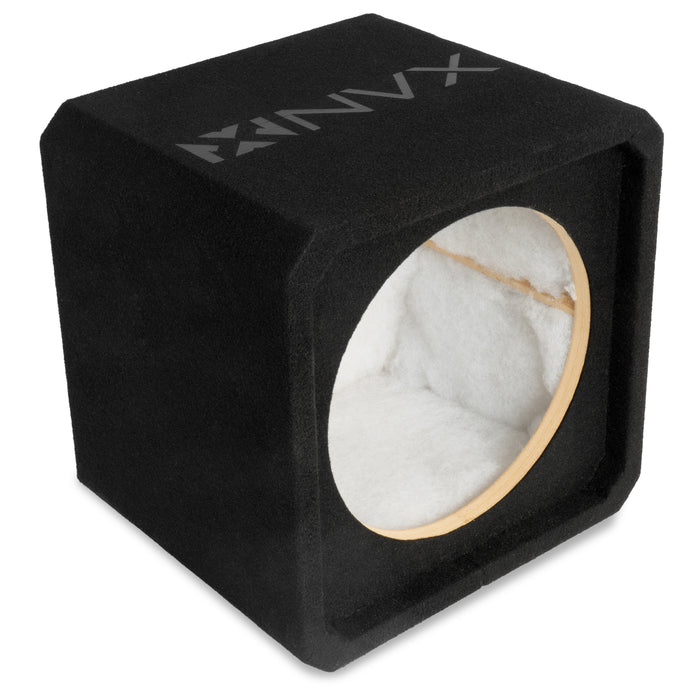 NE121S Single 12" Sealed 3/4" MDF Black Carpeted Subwoofer Enclosure – 1.0 Cu. Ft. with Polyfil and NVX Logo