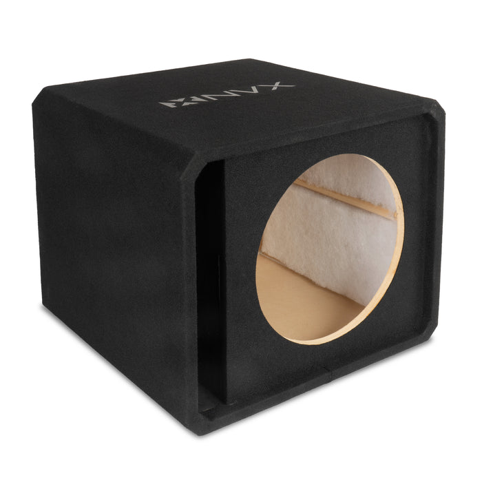 NE151P Single 15" Slot Ported 3/4" MDF Black Carpeted Subwoofer Enclosure – 3.50 Cu. Ft. with Polyfil and NVX Logo