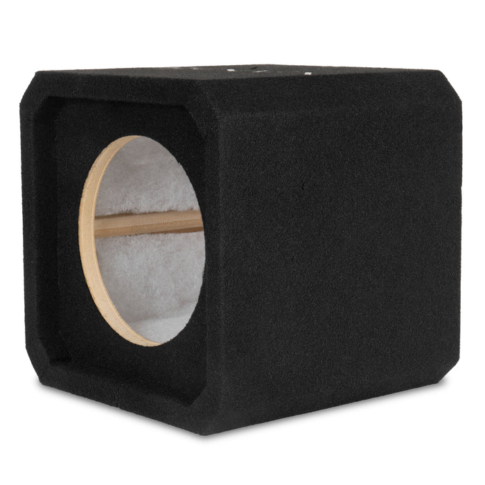 NE81S Single 8" Sealed 3/4" MDF Black Carpeted Subwoofer Enclosure – 0.45 Cu. Ft. with Poly-fil and NVX Logo