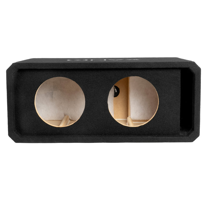 NE82P Dual 8" Slot Ported 3/4" MDF Black Carpeted Subwoofer Enclosure – 1.5 Cu. Ft. with Polyfil and NVX Logo