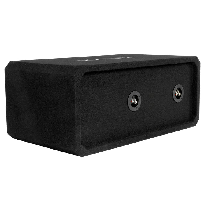 NE82P Dual 8" Slot Ported 3/4" MDF Black Carpeted Subwoofer Enclosure – 1.5 Cu. Ft. with Polyfil and NVX Logo
