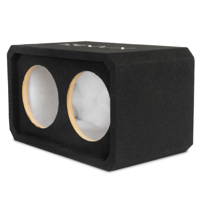 NE82S Dual 8" Sealed 3/4" MDF Black Carpeted Subwoofer Enclosure – 0.80 Cu. Ft. with Polyfil and NVX Logo