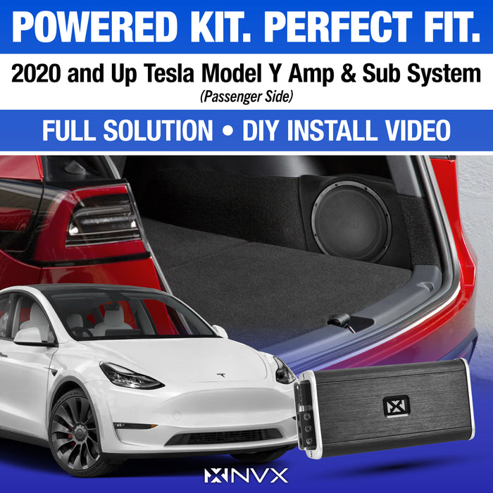 2020-2023 Tesla Model Y - Custom 500W RMS 10" Passenger Side Subwoofer Bass Package | PBK-TSLAY-G1P