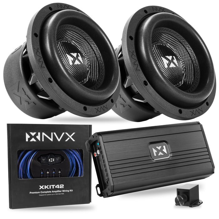 2600W Peak (1300W RMS) VC-Series v3 Dual 8" Subwoofer Bass Package with Monoblock Amplifier and Wiring Kit