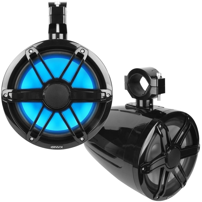 MVTSP8B 750W Peak (250W RMS) 8" V-Series 2-Way Marine Tower Speakers with LED Lighting and Swiveling Clamps (Sport Black)