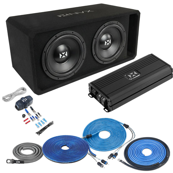 NVX Dual 12" Ported Complete Bass System w/ Sub Box, Amp, and Wiring Kit