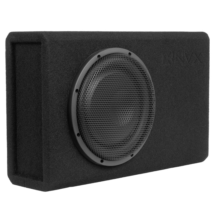 QB10SPA 1200W Peak (350W RMS) Single 10" Amplified Ported Loaded Subwoofer Enclosure with Remote Bass Knob and Amplifier Wiring Kit