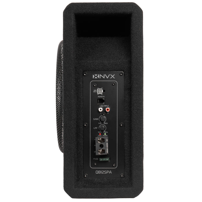 QB12SPA 1200W Peak (350W RMS) Single 12" Amplified Ported Loaded Subwoofer Enclosure with Remote Bass Knob and Amplifier Wiring Kit
