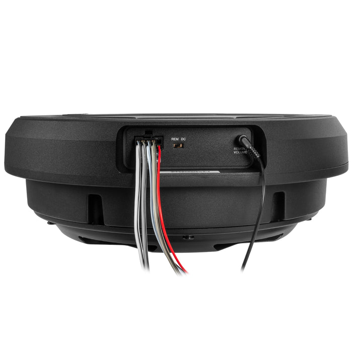 QBSTA 900W Peak (300W RMS) 11" Quick Bass Spare Tire Amplified Subwoofer System with Remote Bass Level Control and Amplifier Wiring Kit