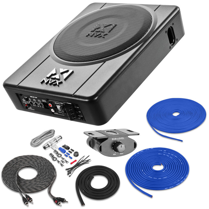 QBUS10P 500W Peak (200W) RMS 10" Ported Amplified Loaded Under Seat Subwoofer System with Remote Bass Knob and Amplifier Wiring Kit