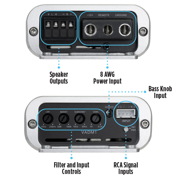 VADM1 500W RMS V-Series Micro Class-D 1-Ohm Stable Monoblock Amplifier (Marine Certified)