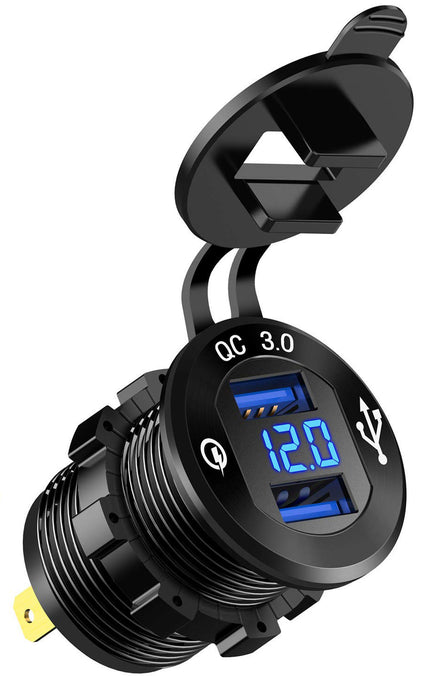 XQC302 Dual USB Quick Charge 3.0 Car Charger with LED Digital Voltmeter